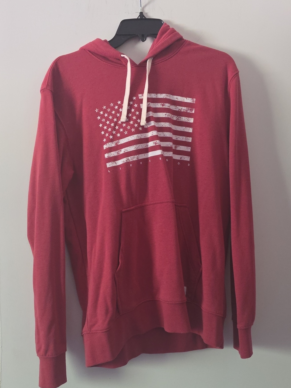 Life Is Good Men's Red Hoodie with White Flag Print